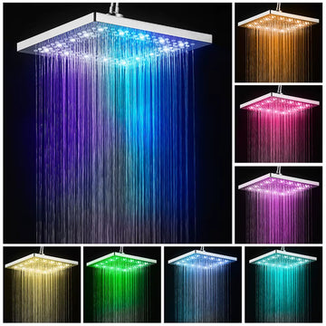 Bath Shower Head Square Faucet Led Stainless Steel Shower Rainfall Rain Shower Head High Pressure Rainshower Self-Discoloring