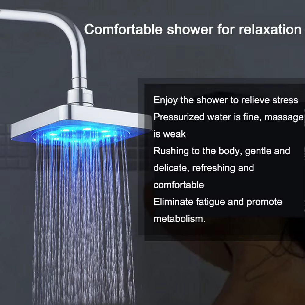 Bath Shower Head Square Faucet Led Stainless Steel Shower Rainfall Rain Shower Head High Pressure Rainshower Self-Discoloring