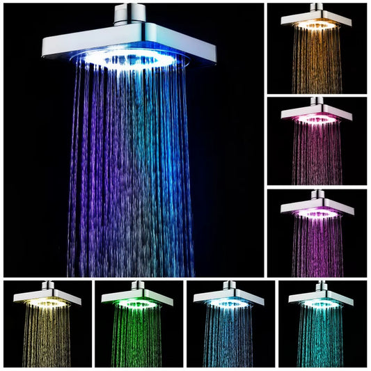 Bath Shower Head Square Faucet Led Stainless Steel Shower Rainfall Rain Shower Head High Pressure Rainshower Self-Discoloring